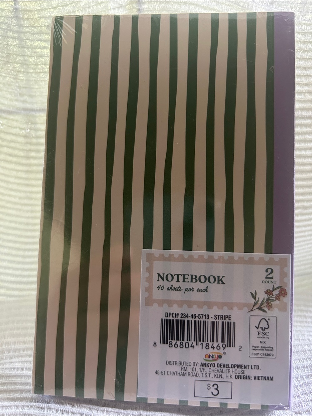 Kids Stripe Notebooks - Green and Cream (2 Count)